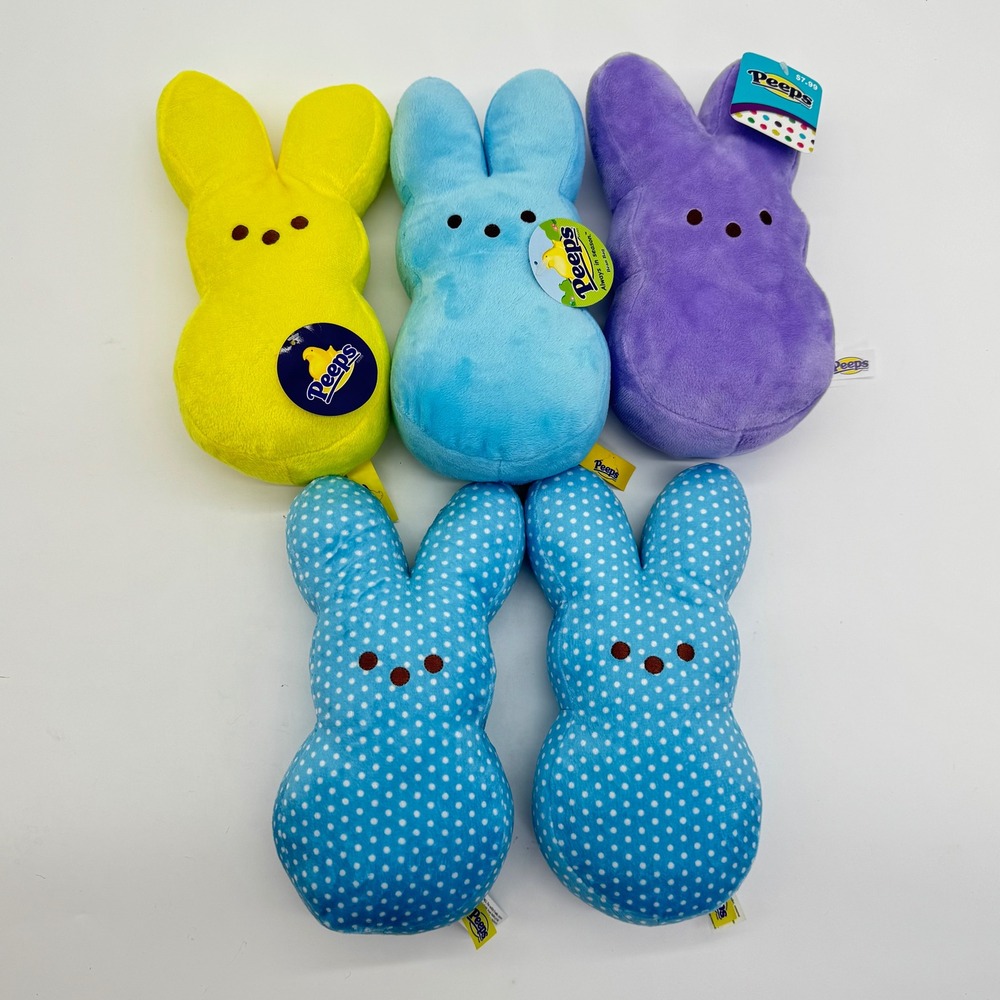 Peeps Bunny Plush Bean Bag Set Lot of 5 Yellow Blue Purple Polka Dot Easter Toy